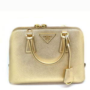 Prada Bag Crossbody Handbag Shoulder Gold Saffiano Leather Logo Plate
